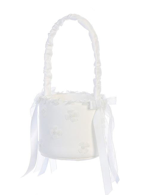 Tip Top Kids Girls White Pearls Daisy Flowers Stylish Flower Girl Basket - SophiasStyle.com