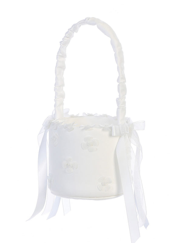 Tip Top Kids Girls White Pearls Daisy Flowers Stylish Flower Girl Basket - SophiasStyle.com
