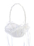 Tip Top Kids Girls White Satin Ribbons Flowers Open-Shaped Flower Girl Basket - SophiasStyle.com