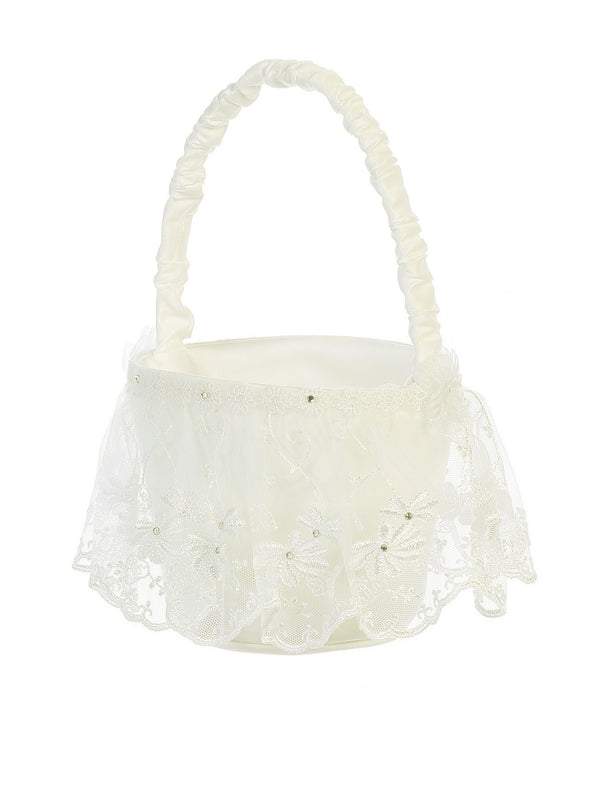 Tip Top Kids Girls Ivory Lace Embellished Stylish Flower Girl Basket - SophiasStyle.com