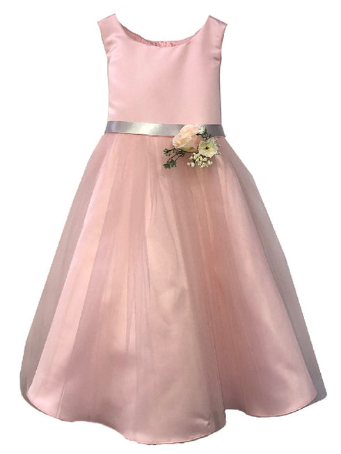 Petite Adele Girls Dull Satin Tulle Overlay Broche Flower Girl Dress 2T-12 - SophiasStyle.com
