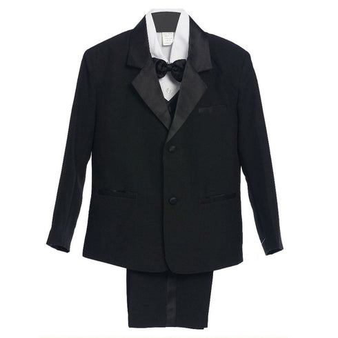 Little Boys Black 5 Piece Vest Jacket Pants Special Occasion Tuxedo Suit 2-7 - SophiasStyle.com