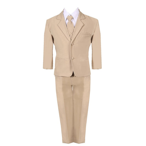 Baby Boys Khaki 5 Piece Classic Vest Jacket Pants Special Occasion Suit 3-24M - SophiasStyle.com