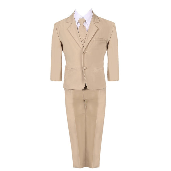 Little Boys Khaki 5 Piece Classic Vest Jacket Pants Special Occasion Suit 2-7 - SophiasStyle.com