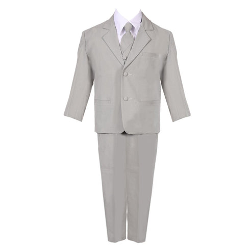 Little Boys Silver 5 Piece Classic Vest Jacket Pants Special Occasion Suit 2-7 - SophiasStyle.com