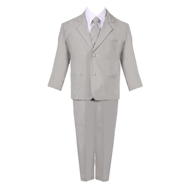 Little Boys Silver 5 Piece Classic Vest Jacket Pants Special Occasion Suit 2-7 - SophiasStyle.com