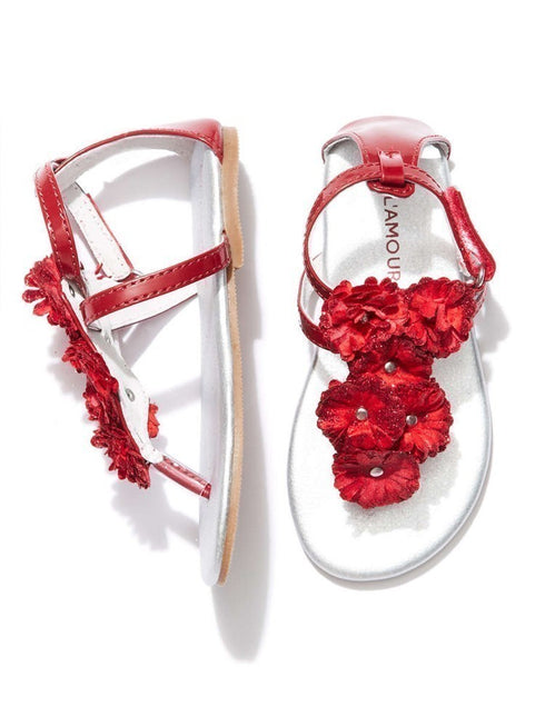 L`Amour Girls Multi Color Flower Array T-Strap Summer Sandals 7 Toddler-4 Kids - SophiasStyle.com