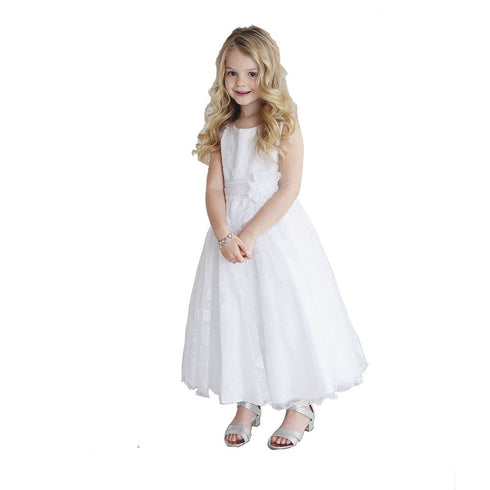 Petite Adele Little Girls White Lace Overlay Megan Flower Girl Dress 2-6 - SophiasStyle.com