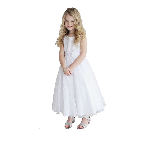 Petite Adele Little Girls White Lace Overlay Megan Flower Girl Dress 2-6 - SophiasStyle.com