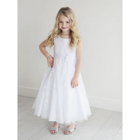 Petite Adele Big Girls White Lace Overlay Megan Junior Bridesmaid Dress 8-12 - SophiasStyle.com