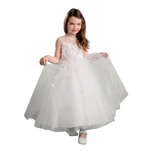Petite Adele Little Girls Ivory Exquisite Tulle Illusion Flower Girl Dress 2T-6 - SophiasStyle.com