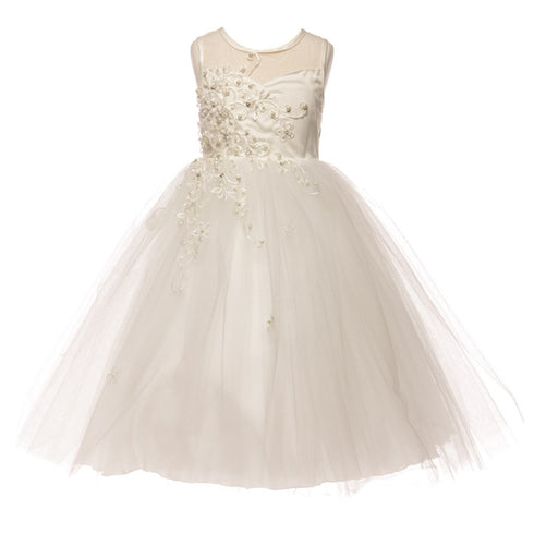 Petite Adele Little Girls White Exquisite Tulle Illusion Flower Girl Dress 2T-6 - SophiasStyle.com