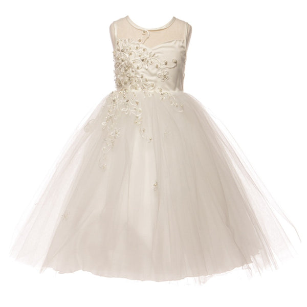 Petite Adele Little Girls White Exquisite Tulle Illusion Flower Girl Dress 2T-6 - SophiasStyle.com