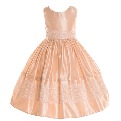 Petite Adele Big Girls Champagne Dull Satin Junior Bridesmaid Dress 8-12 - SophiasStyle.com