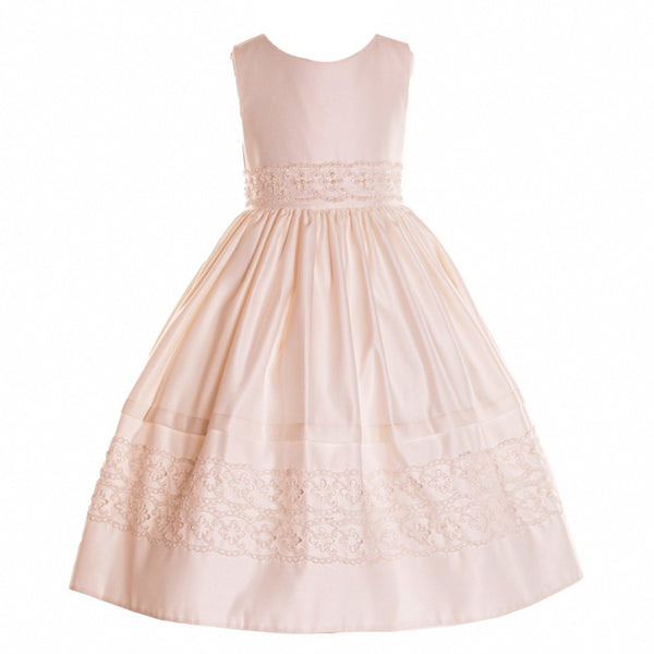 Petite Adele Little Girls Ivory Exquisite Dull Satin Flower Girl Dress 2T-6 - SophiasStyle.com