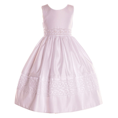 Petite Adele Little Girls White Exquisite Dull Satin Flower Girl Dress 2T-6 - SophiasStyle.com