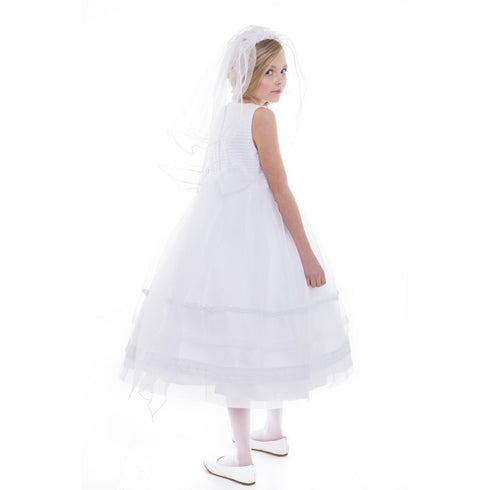 Petite Adele Little Girls White Organza Stripe Flower Girl Dress 2T-6 - SophiasStyle.com