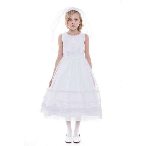 Petite Adele Little Girls White Organza Stripe Flower Girl Dress 2T-6 - SophiasStyle.com