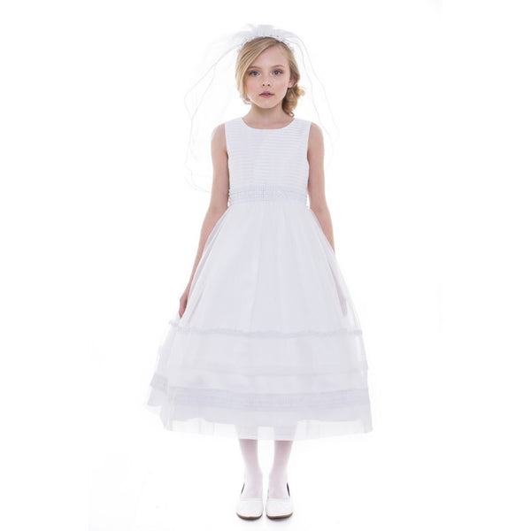 Petite Adele Little Girls White Organza Stripe Flower Girl Dress 2T-6 - SophiasStyle.com