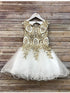 Petite Adele Girls Ivory Gold Embroidered Chandra Junior Bridesmaid Dress 6-16 - SophiasStyle.com