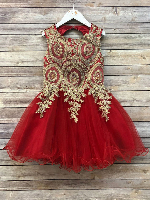 Petite Adele Girls Red Embroidered Ruffle Chandra Christmas Dress 6-16 - SophiasStyle.com