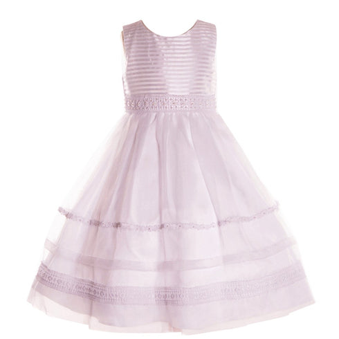 Petite Adele Little Girls White Organza Stripe Flower Girl Dress 2T-6 - SophiasStyle.com