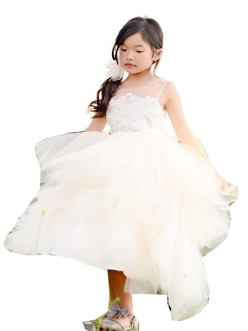 Petite Adele Big Girls Ivory Beaded Applique Fancy Junior Bridesmaid Dress 8-16 - SophiasStyle.com