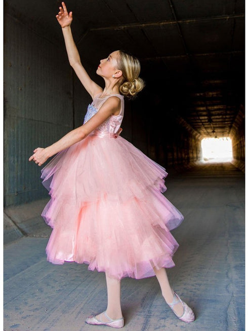 Petite Adele Little Girls Pink Beaded Applique Fancy Flower Girl Dress 2-6 - SophiasStyle.com