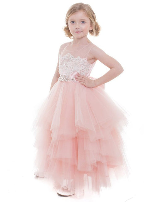 Petite Adele Little Girls Pink Beaded Applique Fancy Flower Girl Dress 2-6 - SophiasStyle.com