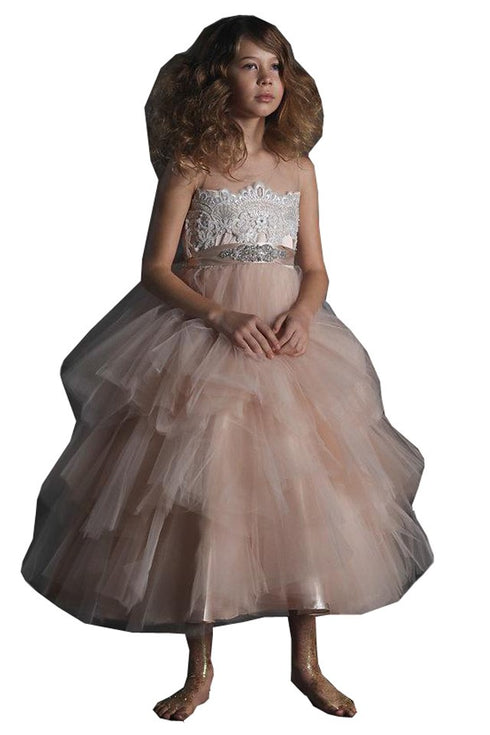 Petite Adele Big Girls Rose Gold Beaded Fancy Junior Bridesmaid Dress 8-16 - SophiasStyle.com