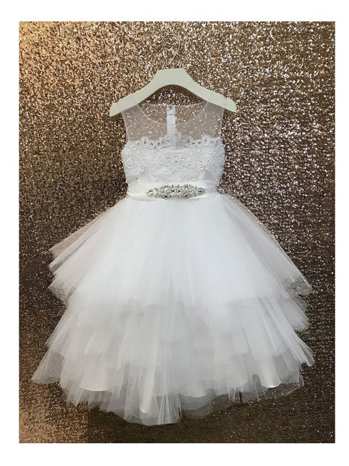 Petite Adele Big Girls White Beaded Applique Fancy Junior Bridesmaid Dress 8-16 - SophiasStyle.com