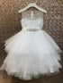 Petite Adele Big Girls White Beaded Applique Fancy Junior Bridesmaid Dress 8-16 - SophiasStyle.com