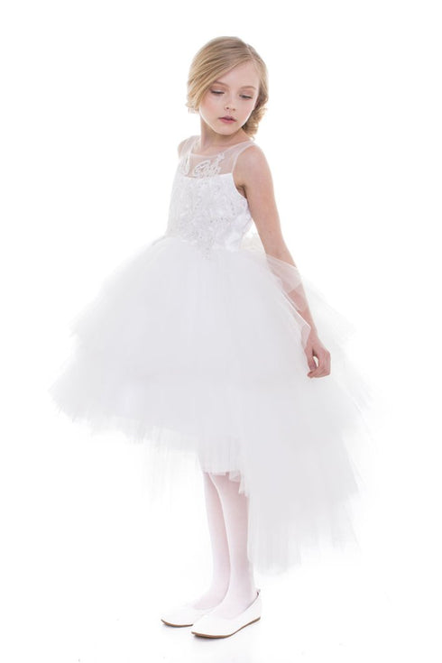 Petite Adele Little Girls Ivory Beaded Hi-Low Ruffle Abella Special Occasion Dress 2-6 - SophiasStyle.com
