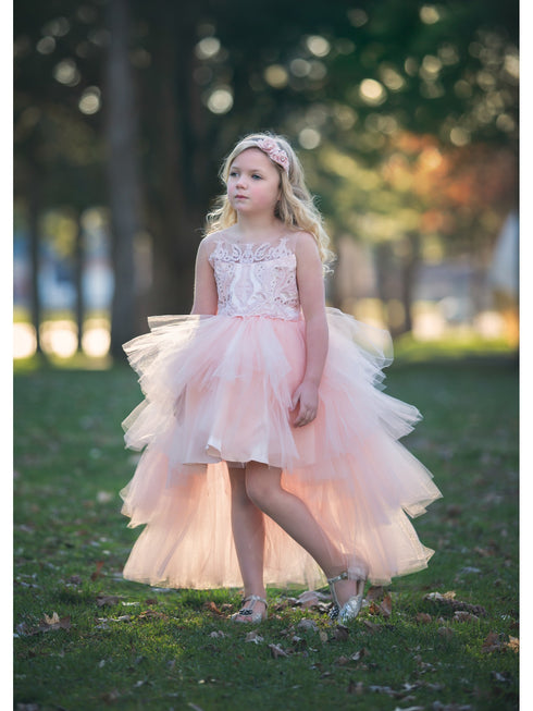 Petite Adele Big Girls Blush Beaded Hi-Low Ruffle Abella Special Occasion Dress 8-12 - SophiasStyle.com