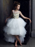 Petite Adele Big Girls Ivory Gold Beaded Hi-Low Abella Special Occasion Dress 8-12 - SophiasStyle.com