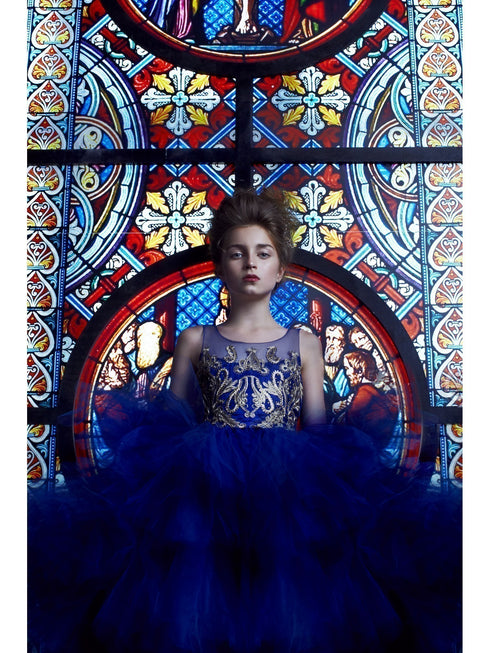 Petite Adele Big Girls Royal Blue Beaded Hi-Low Abella Christmas Dress 8-12 - SophiasStyle.com