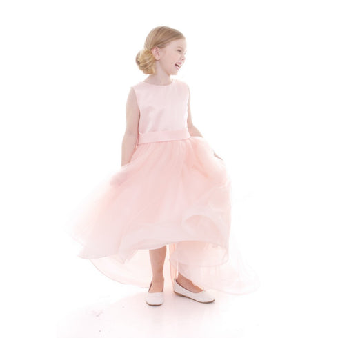 Petite Adele Big Girls Blush Satin Hi-Low Savannah Junior Bridesmaid Dress 8-12 - SophiasStyle.com