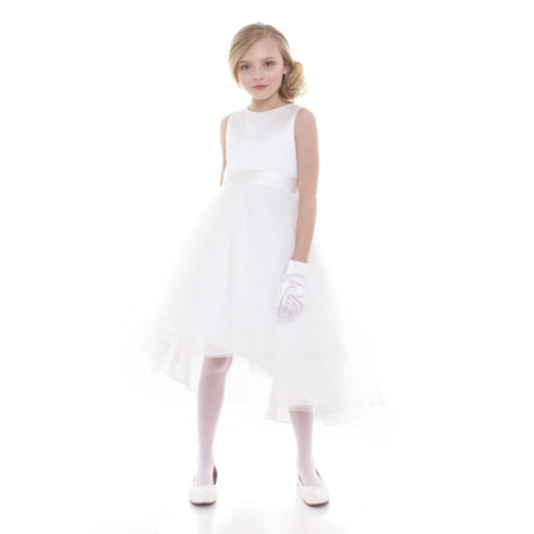 Petite Adele Big Girls White Satin Hi-Low Savannah Junior Bridesmaid Dress 8-16 - SophiasStyle.com