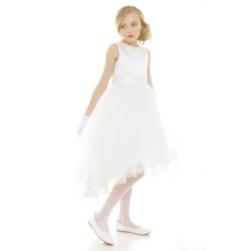 Petite Adele Big Girls Ivory Satin Hi-Low Savannah Junior Bridesmaid Dress 8-12 - SophiasStyle.com