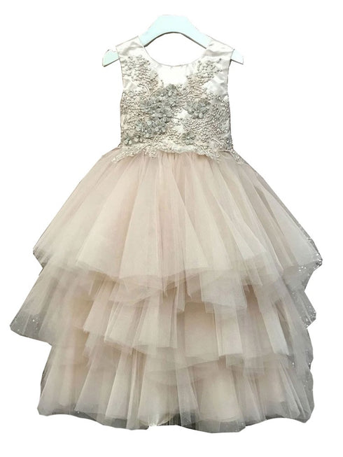 Petite Adele Big Girls Rose Gold 3D Applique Lavish Junior Bridesmaid Dress 8-16 - SophiasStyle.com