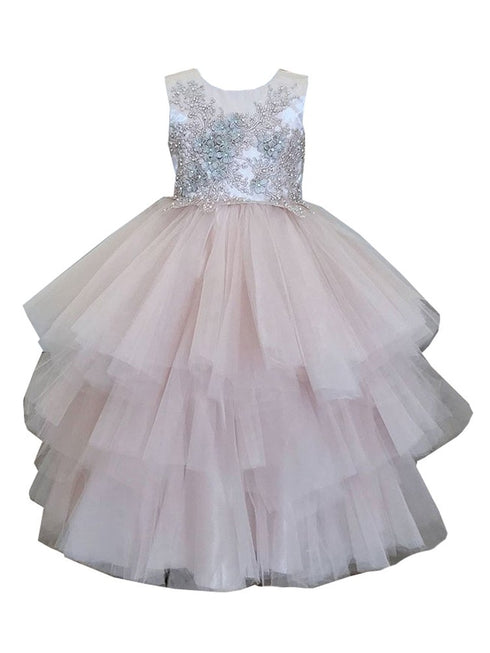 Petite Adele Little Girls Blush 3D Applique Lavish Flower Girl Dress 2-6 - SophiasStyle.com