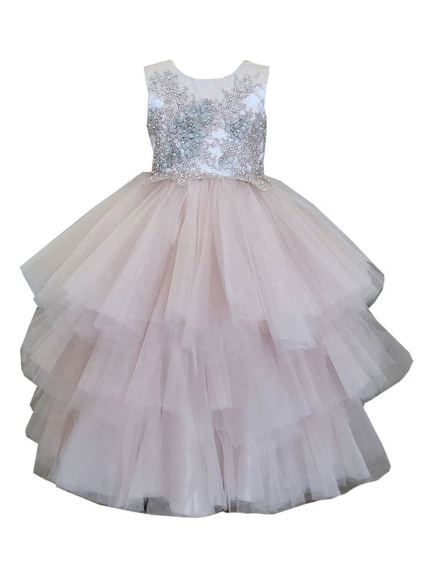 Petite Adele Little Girls Blush 3D Applique Lavish Flower Girl Dress 2-6 - SophiasStyle.com