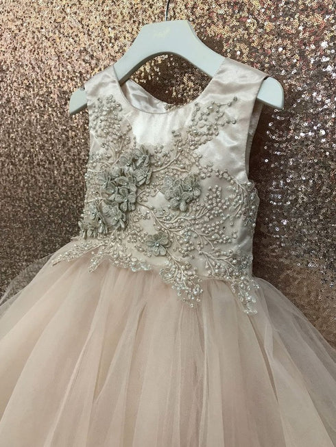 Petite Adele Little Girls Rose Gold 3D Applique Lavish Flower Girl Dress 2-6 - SophiasStyle.com
