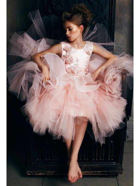 Petite Adele Big Girls Blush 3D Applique Alluring Junior Bridesmaid Dress 8-12 - SophiasStyle.com
