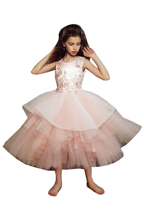 Petite Adele Big Girls Blush 3D Applique Alluring Junior Bridesmaid Dress 8-12 - SophiasStyle.com