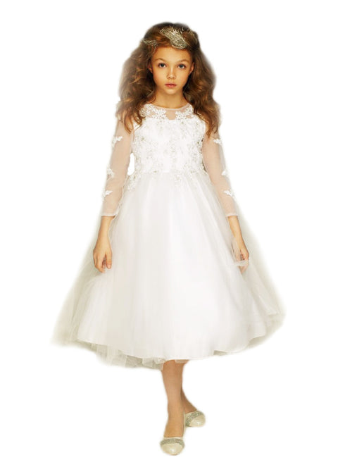 Petite Adele Big Girls Ivory Embroidered Hi-Low Mayra Communion Dress 8-16 - SophiasStyle.com