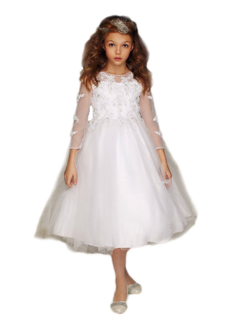 Petite Adele Little Girls White Embroidered Hi-Low Mayra Flower Girl Dress 2-6 - SophiasStyle.com