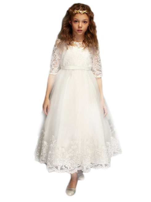 Petite Adele Little Girls White Embroidered Hi-Low Esme Flower Girl Dress 2-6 - SophiasStyle.com