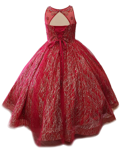 Petite Adele Little Girls Red Jewel Illusion Neckline Pageant Dress 2-6 - SophiasStyle.com