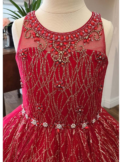 Petite Adele Big Girls Red Jewel Illusion Neckline Pageant Dress 8-16 - SophiasStyle.com